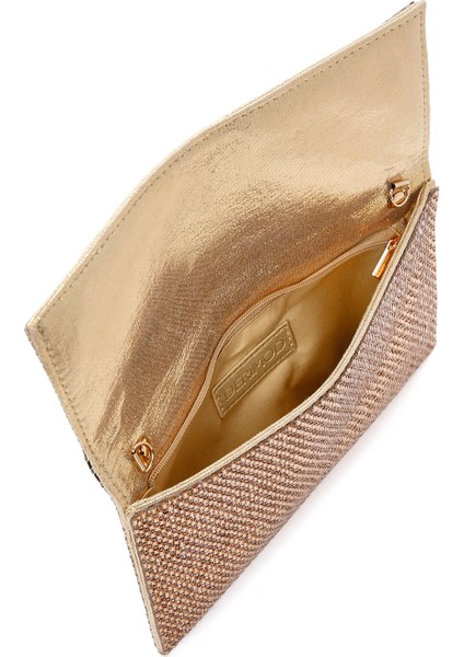 Kadın Altın Uzun Zincir Askılı Taşlı Abiye Portföy Çanta 25SBD2901TS