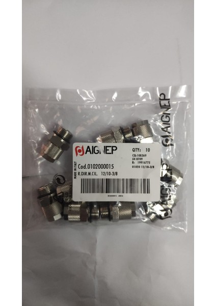 Düz Rakor Adaptör 12/10 mm - 3/8"m) Aıgnep 0102000015 (10 Adet)