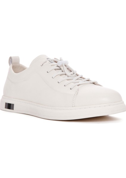 Erkek Beyaz Bağcıklı Deri Sneaker 25SFD690818