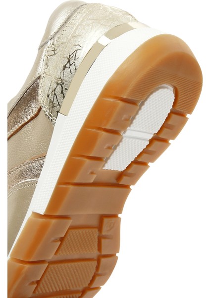 Kadın Altın Bağcıklı Yandan Fermuarlı Deri Sneaker 25SFD370514