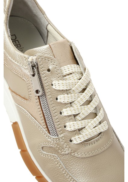 Kadın Altın Bağcıklı Yandan Fermuarlı Deri Sneaker 25SFD370514