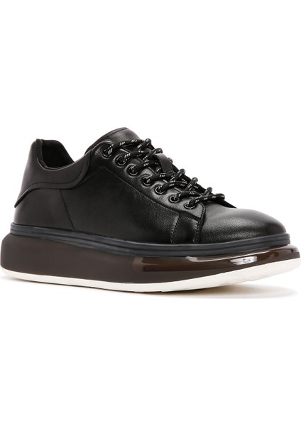Erkek Siyah Kalın Tabanlı Bağcıklı Deri Sneaker 25SFD690718