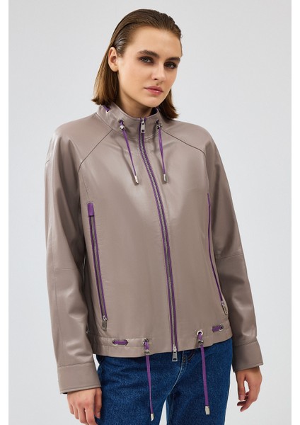 Terry Kadın Gri Oversize Deri Ceket 24WGD5238U4