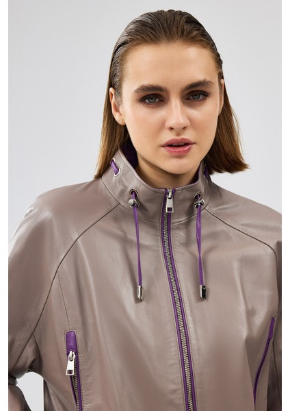 Terry Kadın Gri Oversize Deri Ceket 24WGD5238U4