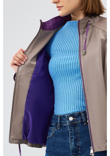 Terry Kadın Gri Oversize Deri Ceket 24WGD5238U4