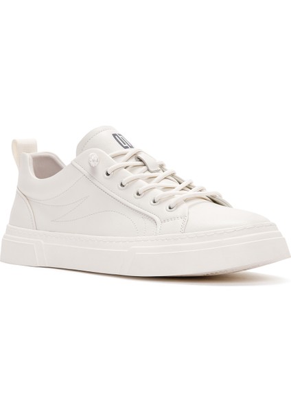 Erkek Beyaz Bağcıklı Deri Sneaker 25SFD690918
