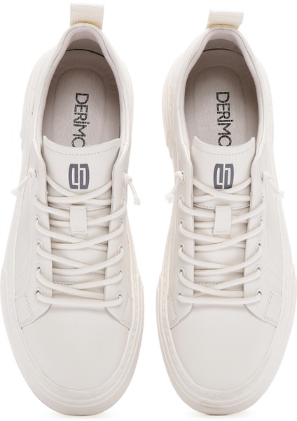 Erkek Beyaz Bağcıklı Deri Sneaker 25SFD690918