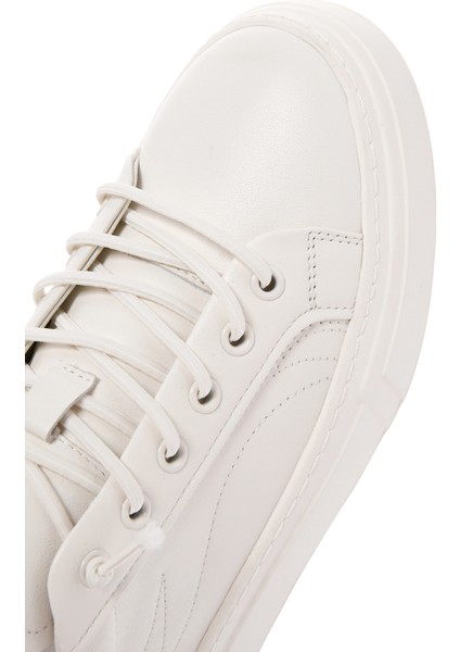 Erkek Beyaz Bağcıklı Deri Sneaker 25SFD690918
