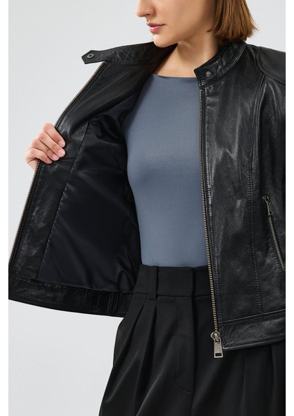 Prima Kadın Siyah Kısa Deri Ceket 24WGM524551