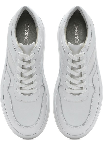 Kadın Beyaz Bağcıklı Kalın Tabanlı Deri Sneaker 25SFD370718