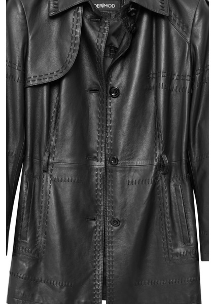 Annamaria Kadın Siyah Kemer Detaylı Regular Deri Trençkot 24WGD5246U4