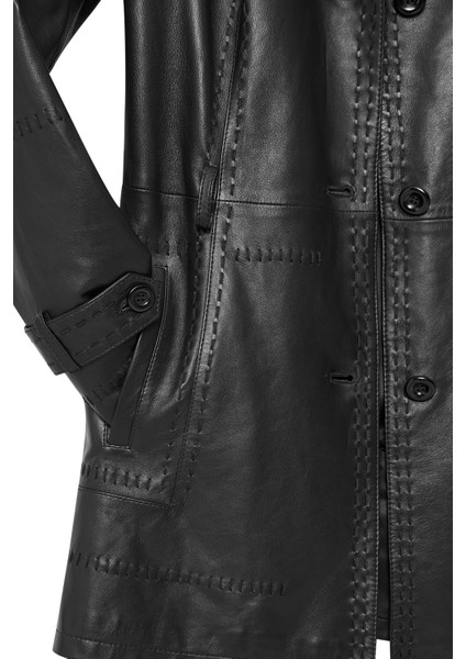 Annamaria Kadın Siyah Kemer Detaylı Regular Deri Trençkot 24WGD5246U4