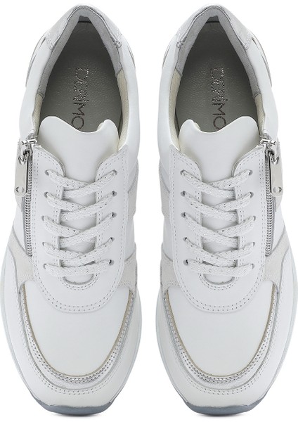 Kadın Beyaz Dolgu Topuklu Yandan Fermuarlı Deri Sneaker 25SFD370314