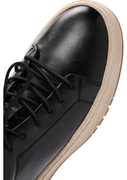 Erkek Siyah Bağcıklı Deri Sneaker 25SFD691018