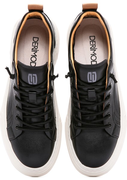 Erkek Siyah Bağcıklı Deri Sneaker 25SFD690918