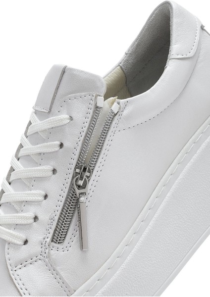 Kadın Beyaz Kalın Tabanlı Yandan Fermuarlı Bağcıklı Deri Sneaker 25SFD3702SM