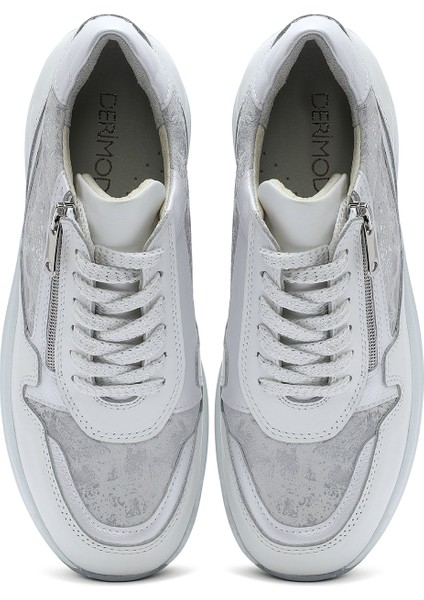 Kadın Beyaz Dolgu Topuklu Bağcıklı Deri Sneaker 25SFD370814