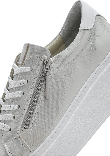 Kadın Gümüş Kalın Tabanlı Yandan Fermuarlı Deri Sneaker 25SFD3702SM