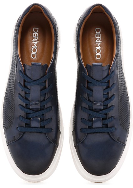 Erkek Lacivert Bağcıklı Deri Sneaker 25SFD690518