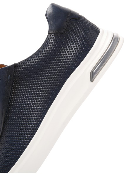 Erkek Lacivert Bağcıklı Deri Sneaker 25SFD690518