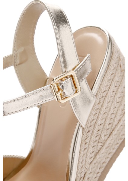 Kadın Altın Bilekten Bantlı Metalik Dolgu Topuklu Espadril 25SFE480632