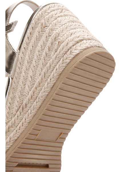 Kadın Altın Bilekten Bantlı Metalik Dolgu Topuklu Espadril 25SFE480632