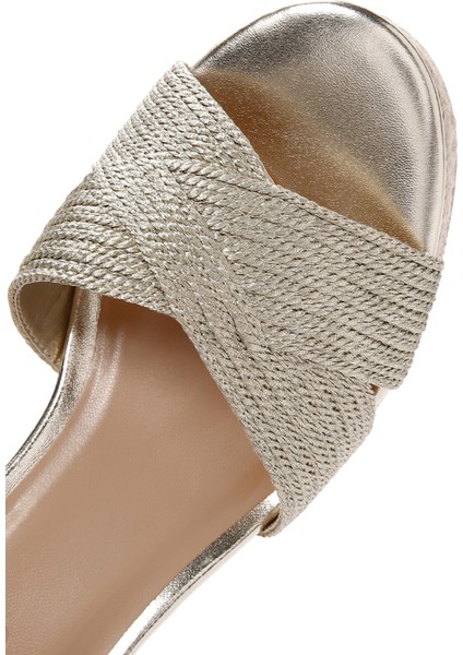 Kadın Altın Bilekten Bantlı Metalik Dolgu Topuklu Espadril 25SFE480632