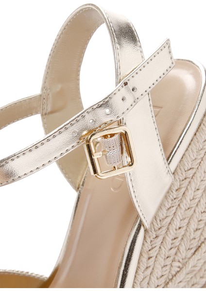 Kadın Altın Bilekten Bantlı Metalik Dolgu Topuklu Espadril 25SFE480632