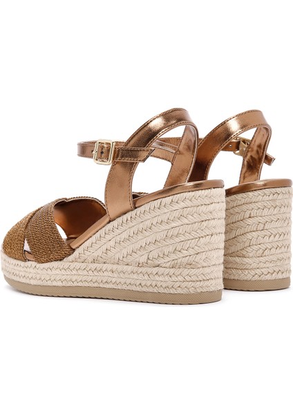 Kadın Bronz Bilekten Bantlı Metalik Dolgu Topuklu Espadril 25SFE480632
