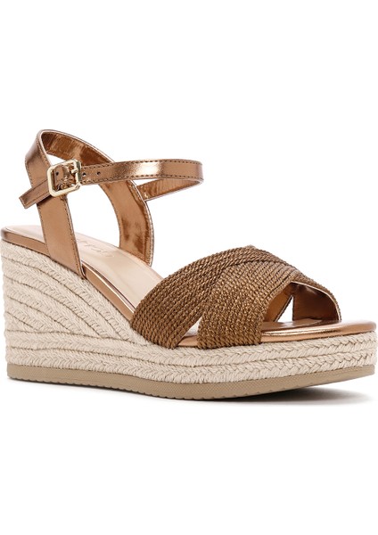 Kadın Bronz Bilekten Bantlı Metalik Dolgu Topuklu Espadril 25SFE480632