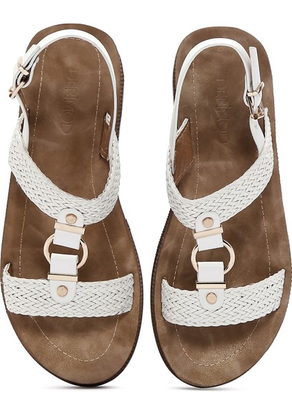 Kadın Beyaz Bilekten Bantlı Kalın Tabanlı Örgülü Sandalet 25SFE467014