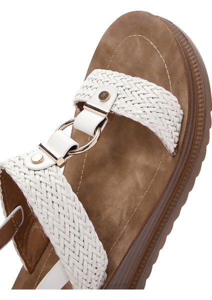 Kadın Beyaz Bilekten Bantlı Kalın Tabanlı Örgülü Sandalet 25SFE467014