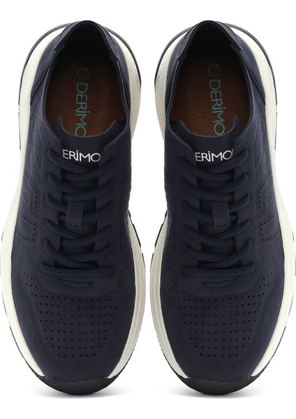 Erkek Lacivert Bağcıklı Nubuk Deri Sneaker 25SFD7600V3