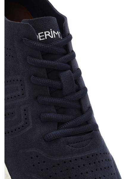 Erkek Lacivert Bağcıklı Nubuk Deri Sneaker 25SFD7600V3