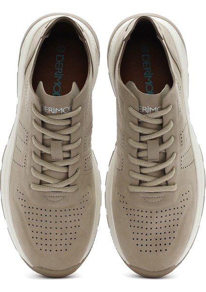 Erkek Bej Bağcıklı Nubuk Deri Sneaker 25SFD7600V3
