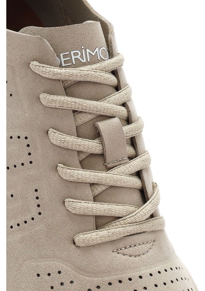 Erkek Bej Bağcıklı Nubuk Deri Sneaker 25SFD7600V3