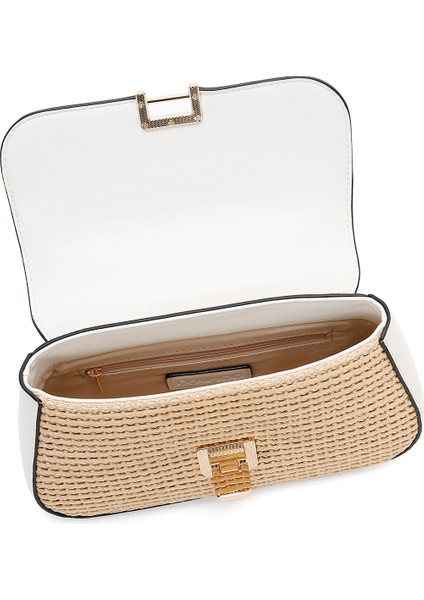 Kadın Krem Uzun Askılı Hasır Omuz Çantası 25SBD281414