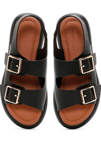 Kadın Siyah Çift Tokalı Sandalet 25SFE480518