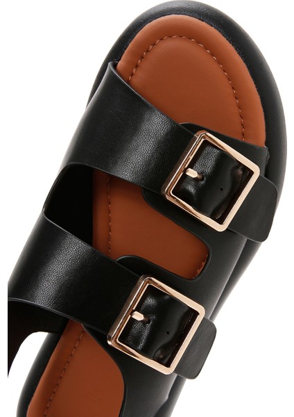 Kadın Siyah Çift Tokalı Sandalet 25SFE480518