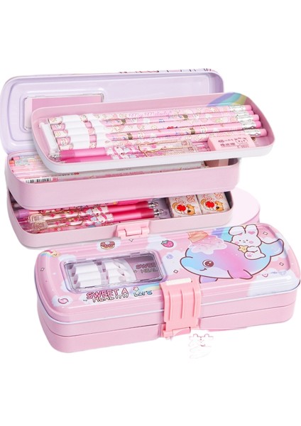 Teneke Kırtasiye Kutusu Çocuk Üç Katmanlı Kalem Kutusu Büyük Kapasiteli Ilkokul Öğrenci Kalem Kutusu (Yurt Dışından)