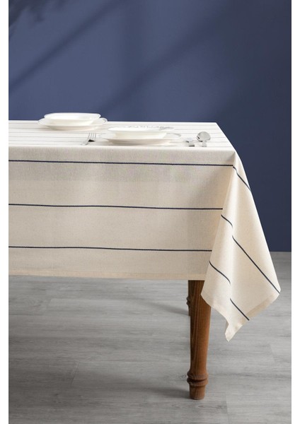 Lacivert Çizgili Masa Örtüsü, Modern ve Şık Tasarım, 150X220 cm
