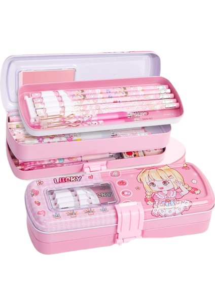 Teneke Kırtasiye Kutusu Çocuk Üç Katmanlı Kalem Kutusu Büyük Kapasiteli Ilkokul Öğrenci Kalem Kutusu (Yurt Dışından)