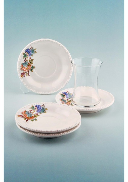 Inci Serisi Çiçek Buketi 4 Adet Porselen Çay Tabağı