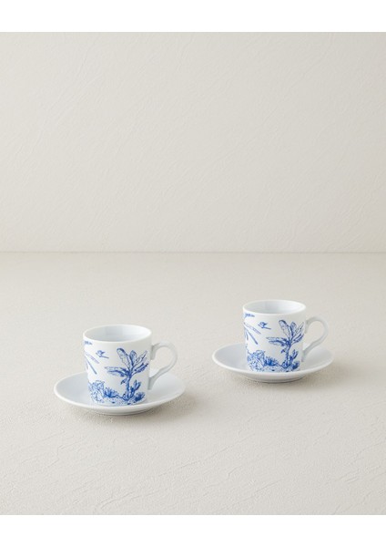Mavi Porselen 4 Parça Kahve Fincan Takımı, 2 Kişilik, Şık ve Zarif Tasarım