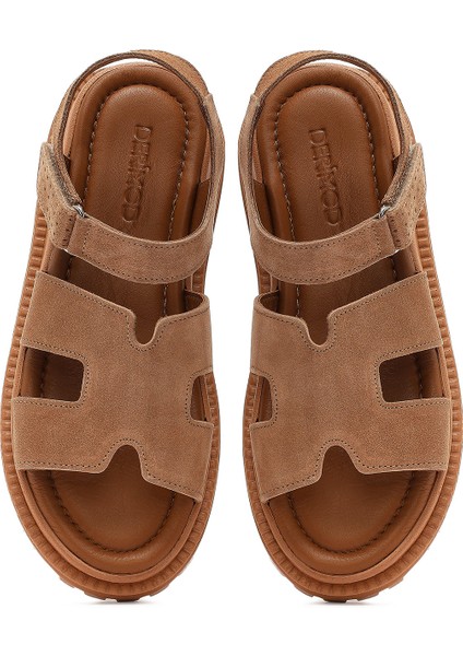 Kadın Pudra Bantlı Kalın Tabanlı Süet Deri Comfort Sandalet 25SFD300210