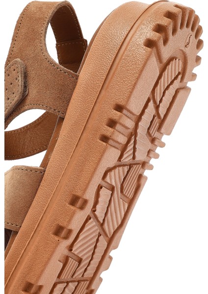 Kadın Pudra Bantlı Kalın Tabanlı Süet Deri Comfort Sandalet 25SFD300210