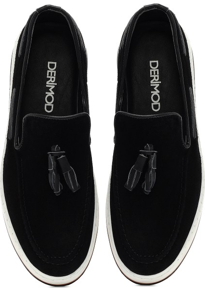 Erkek Siyah Süet Deri Casual Loafer 25SFD680410