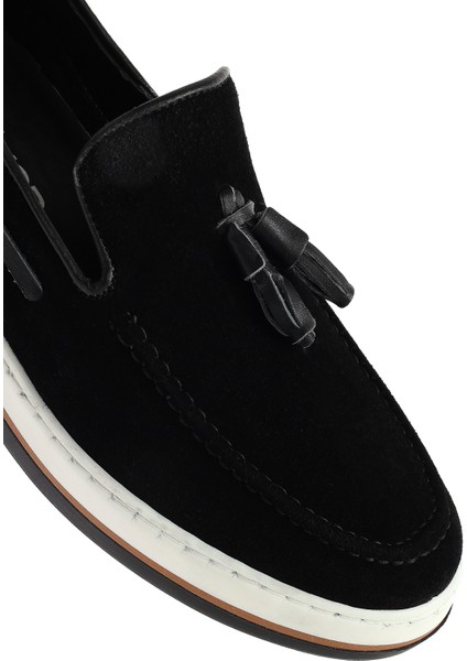 Erkek Siyah Süet Deri Casual Loafer 25SFD680410
