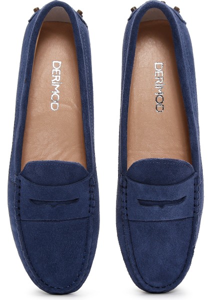 Kadın Lacivert Süet Deri Penny Loafer 25SFD290310