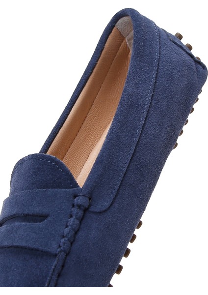 Kadın Lacivert Süet Deri Penny Loafer 25SFD290310